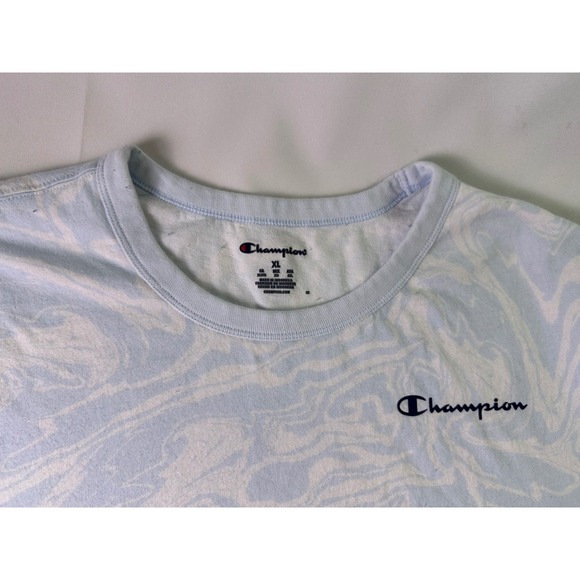Champion Other - Champion T-Shirt‎ XL Blue Marble Swirl Print Spell Out Logo Short Sleeve AS IS